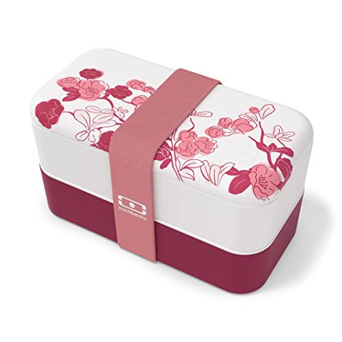 monbento - Bento Box MB Original Magnolia mit Fächer Made in France - Auslaufsicher - Lunch Box Perfekt für Büro/Meal Prep/Schule - BPA Frei - Brotdose Lebensmittelbehälter - Rosa mit blumen
