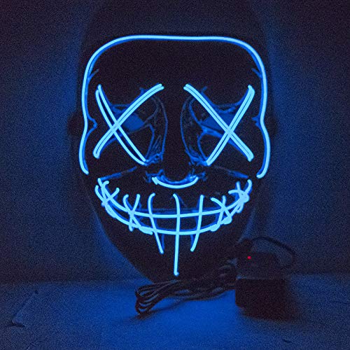 MIMIKRY Leuchtende The Purge LED Maske mit 3 Leuchtmodi Halloween Leuchtmaske Party Festival, Farbe:Blau