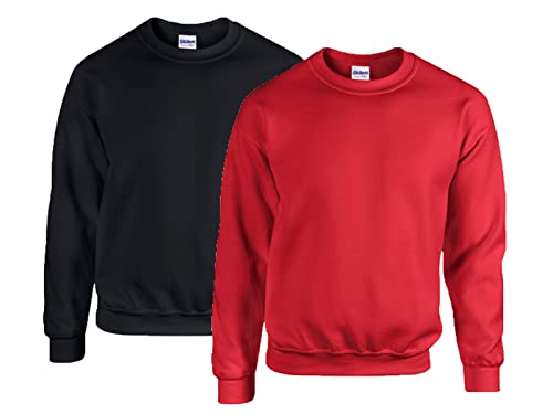 Gildan - Heavy Blend Sweatshirt - S, M, L, XL, XXL, 3XL, 4XL, 5XL /1x Schwarz + 1x Rot + 1x HL Kauf Notizblock, XL