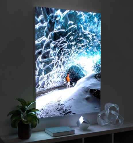 MyMaxxi - Pixlip Poster Eishöhle in Island Wandbild Design Wand Dekoration, Foto Mehrfarbig Leuchtrahmen - Höhle, 60x84 cm, Rahmen: nur Druck
