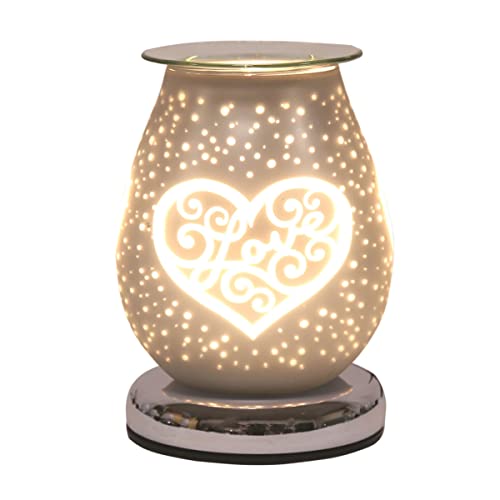 Woodbridge elektrische Duftlampe für Dein Zuhause mit Touch-Funktion - Satin Love Heart - Elegante Duftlampe im Romantischen Design geeignet für Duftwachs - EU Stecker enthalten 3 Lichtstufen - 16 cm