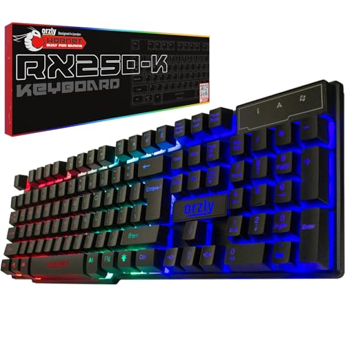Gaming-Tastatur RGB USB verdrahtet Rainbow Keyboard entworfen für PC Gamer, PS4, PS5, Laptop, XBOX, Nintendo Switch, Orzly - RX-250 Hornet Edition
