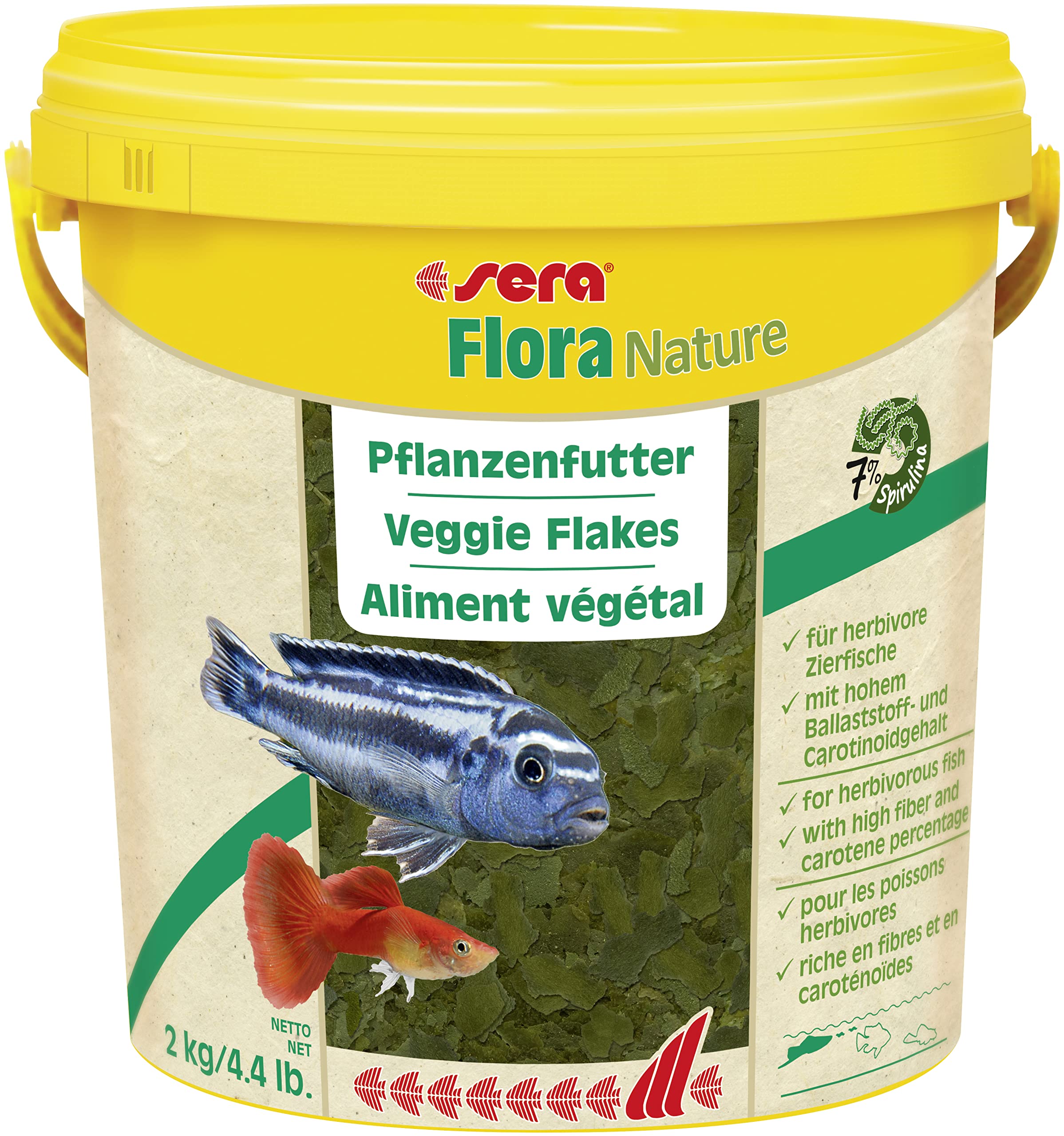 sera Flora Nature 10 L (2 kg) Pflanzenfutter aus Flocken mit ballaststoff- & carotinoidreichen Inhaltsstoffen, Flockenfutter fürs Aquarium, Fischfutter mit hoher Verwertbarkeit (somit weniger Algen)