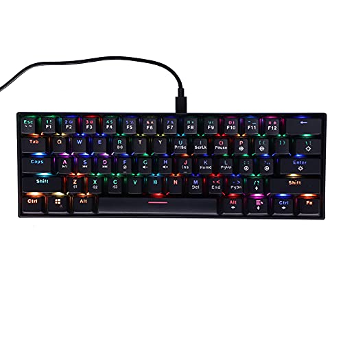Annadue Mechanische Gaming-Tastatur, Typ C Kabelgebunden/Bluetooth 5.0 Kabellose RGB-Tastatur mit Hintergrundbeleuchtung, 61 Tasten, für Computer/PC/Laptop - Schwarz