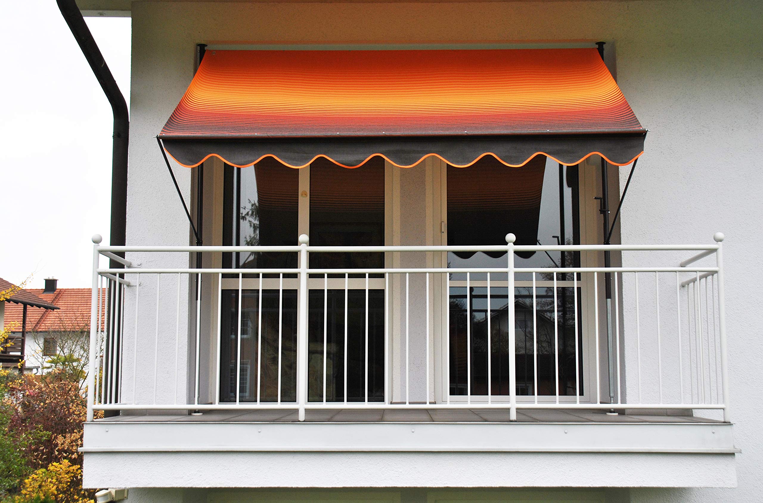 Angerer Klemmmarkise Exklusiv - Markise für Sonnenschutz - Montage ohne Bohren und Dübeln - ideale Balkonmarkise für Mietwohnungen (350 cm, Weiß-Grau-Gelb)