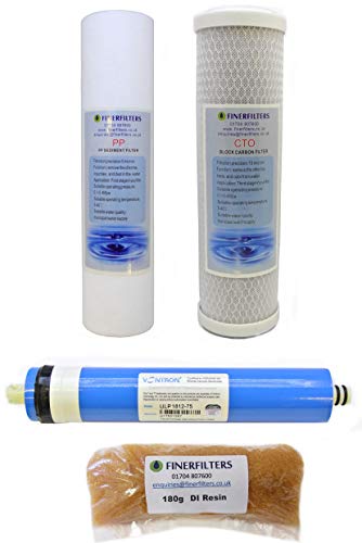 FINERFILTERS Umkehrosmose-Ersatzwasserfilter für Aquarien, 4-stufig, mit 75 GPD Membran