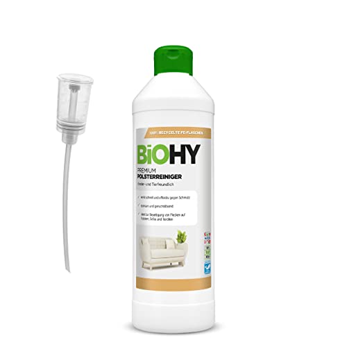 BiOHY Premium Polsterreiniger (500 ml) + Dosierer | Bio Konzentrat für Polstermöbel, Sofas, Teppiche & Textilien | für Nasssauger & andere Geräte geeignet| geruchslösender Fleckentferner