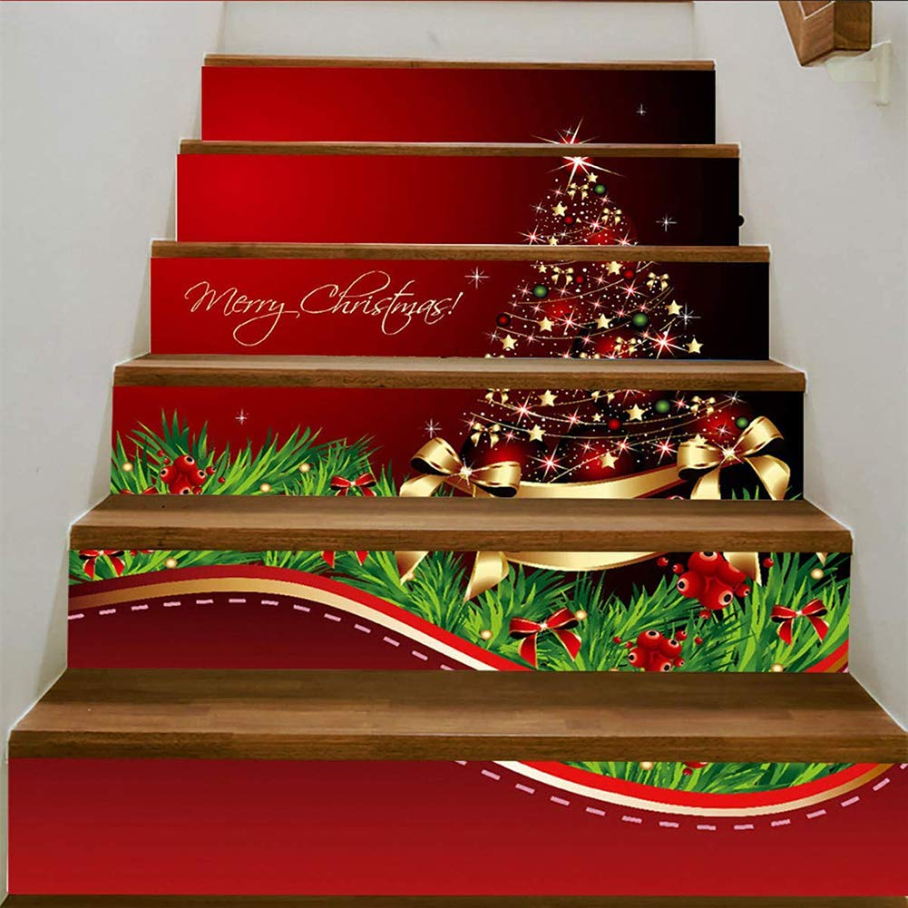 Nimomo Treppenaufkleber - 3D Weihnachten dekorative Treppen Aufkleber Treppenaufkleber Family Decor Waterproof 袁(#Christmas Tower)