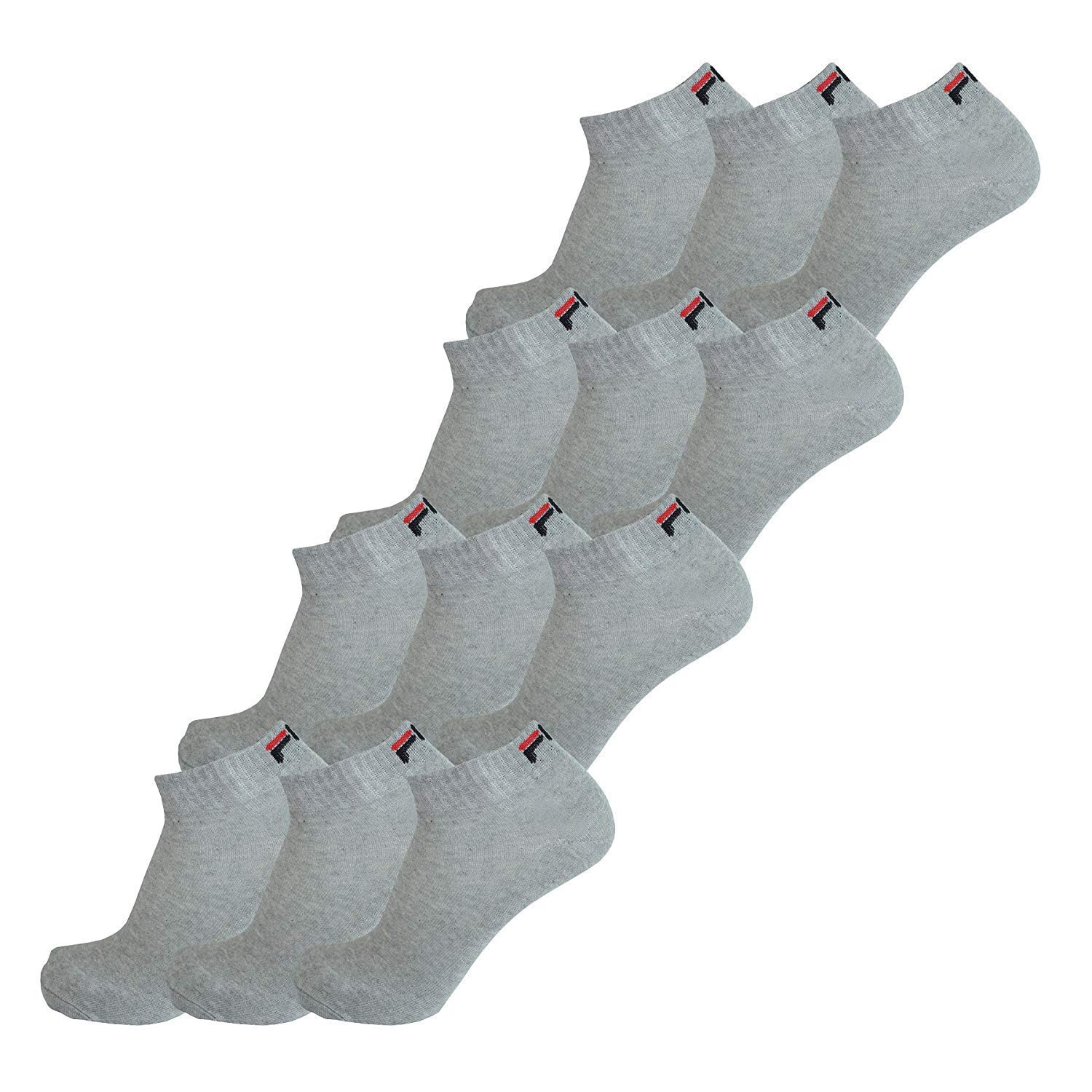 FILA® 12 Paar Socken, Quarter Sneakers, Unisex (35-38; 39-42; 43-46) (39-42 (6-8 UK), Grau)