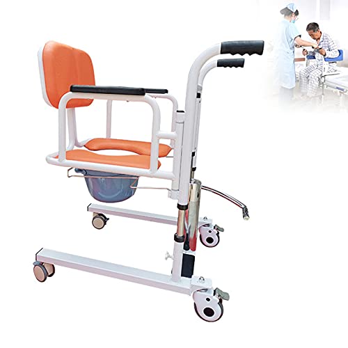 Rollstuhl mit hydraulischem Aufzug, behindertengerechter beweglicher Rollstuhl mit Bettpfanne und geteiltem 180°-Sitz, Duschstuhl Toilettenstuhl,Orange
