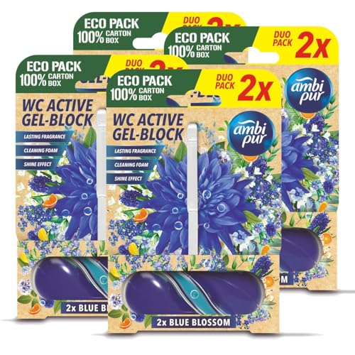 Ambi Pur WC Active Gel-Block 2x45g Blue Blossom - WC Duft (4er Pack)