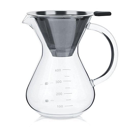 Lazmin Kaffeekanne, 400 ml Glas-Handtropfkaffeemaschinen-Filtertopf mit Waage für Büro oder zu Hause, mit V-förmigem Wasserhahn und Verdickungsgriff, Wärmeisolierung