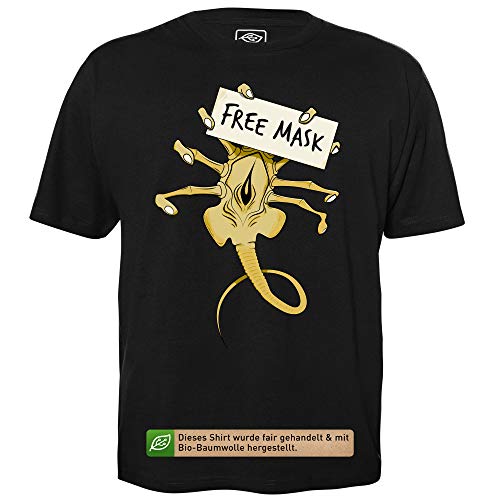 Free Mask Facehugger - Herren T-Shirt für Geeks mit Spruch Motiv aus Bio-Baumwolle Kurzarm Rundhals Ausschnitt, Größe L