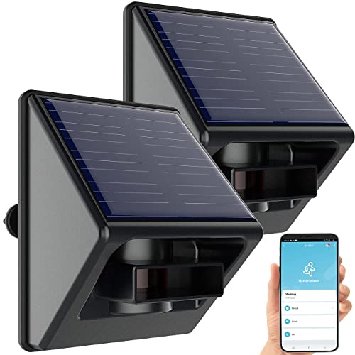 Luminea Home Control Bewegungsmelder mit App: 2er-Set Outdoor-PIR-Sensoren, Solarpanel, App, IP55, ZigBee-kompatibel (Bewegungsmelder WLAN Akku)