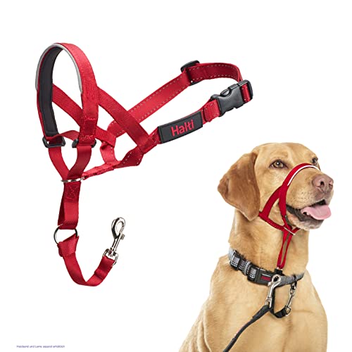 HALTI Kopfgeschirr, Größe 3, Rot - Verhindert, dass Ihr Hund an der Leine zieht, Einfache Anpassung, Leicht, mit gepolstertem Nasenriemen, Anti-Zug-Halsband für mittelgroße Hunde