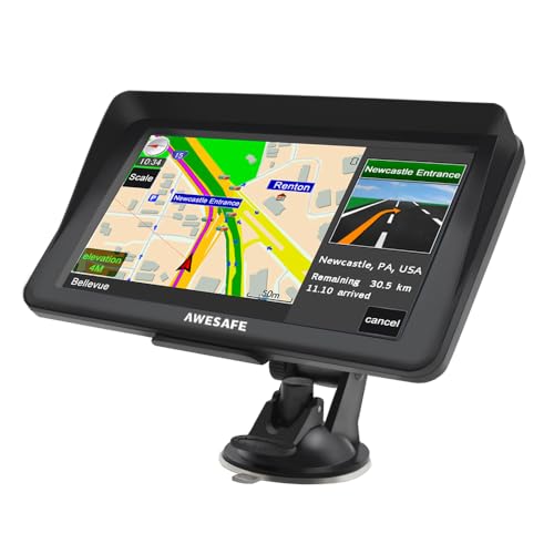 AWESAFE Navigationsgeräte für Auto, 7 Zoll Touchscreen, 2022 Europa Karten unterstützt lebenslang kostenloses, GPS Navigation für Auto PKW KFZ LKW