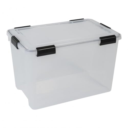 Kreher® Wasserdichte Aufbewahrungsbox mit Deckel, Lagerbox 70 Liter Transparent, 59 x 39 x 38 cm