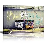 Bansky Bilder auf Leinwand Life is Short Chill The Duck Out Graffiti Street Art Wand Bild Pop Art Gemälde Kunstdruck Modern Wandbilder XXL Wanddekoration Mit Rahmen 90x60cm