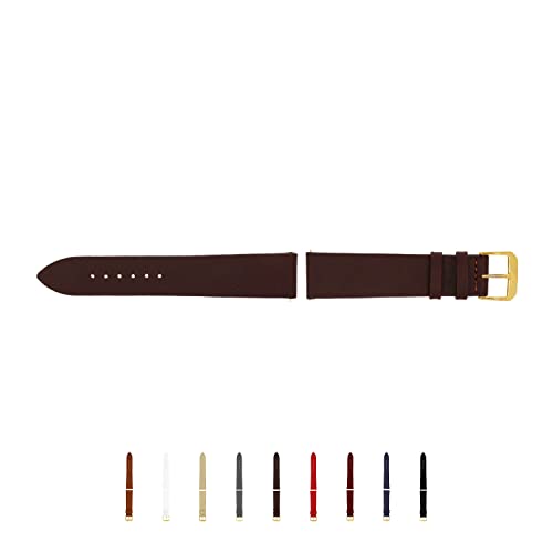 SELVA Uhrenarmband, 14-24 mm, Leder, zum Wechseln, Ersatzarmband für Smartwatch, Made in Germany, Größe:24 mm, Farbe:Mokka mit Goldener Schließe