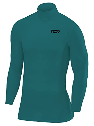 TCA Jungen SuperThermal Kompressions Shirt, Langarm Thermo Shirt mit Stehkragen - Grün, 10-12 Jahre