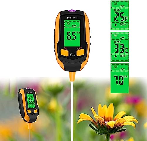 Bodenfeuchtigkeitsmesser, 4-in-1 Boden-pH-Messgerät, LCD-Display, digitales Pflanzentemperatur/Bodenfeuchtigkeit/pH-Messgerät/Sonnenlichtintensität