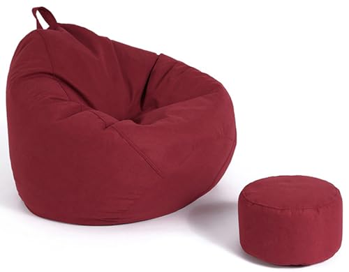 GXUYN Sitzsack Stuhlbezug(ohne Füllung), Weicher Waschbar Feiner Samt-Baumwolle Sitzsäcke Bezug Faule Sofa Sitzsackhülle für Kinder und Erwachsene,Wine red,35"x43"