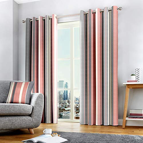 Fusion Whitworth Stripe Vorhänge mit Ösen, gestreift, 100 % Baumwolle, 117 x 137 cm, 1 Paar Übergardinen, Blush-Rosa