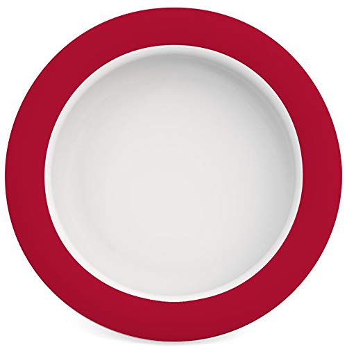 Ornamin Teller mit Kipp-Trick Ø 20 cm rot | Spezialteller mit Randerhöhung für selbstständiges Essen | Esshilfe, Melamin, Anti-Rutsch Teller, Tellerranderhöhung