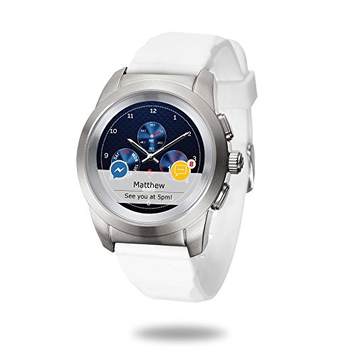 MyKronoz ZeTime Original hybride Smartwatch 39mm mit mechanischen Zeigern über einen runden Farbtouchscreen – Petite Matt Silbern / Weiß Silikon Glatt