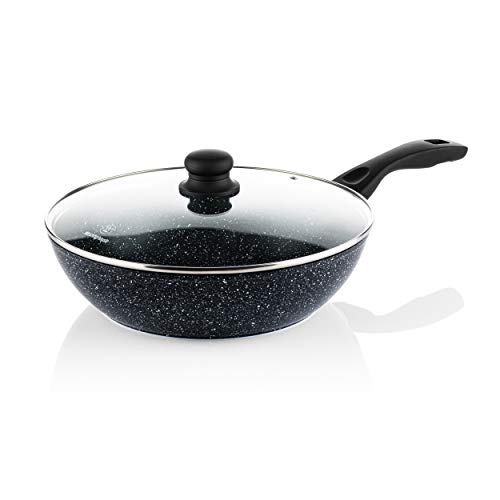 Westinghouse Wokpfanne Induktion - 30cm Wok Pfanne - mit Deckel - Schwarze Marmor