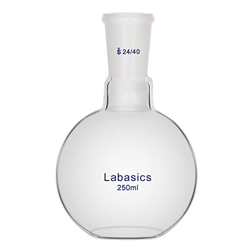 Labasics Glas 250ml Einhals-Kochkolben mit Flachem Boden, Flat Bottom Boiling Flask Glaskolben mit 24/40 Standard-Außengelenk - 250ml