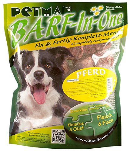 Petman Barf-in-One "Pferd", 6 x 750g-Beutel, Tiefkühlfutter, gesunde, natürliche Ernährung für Hunde, Hundefutter, BARF, B.A.R.F.