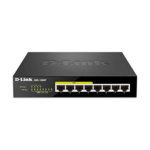 D-Link DGS-1008P Switch – Netzwerk-Switch (4 Eingänge, 10/100/1000 Mbps, 16 Gbit/s, Schwarz, 0 – 50 °C,-40 – 70 °C)