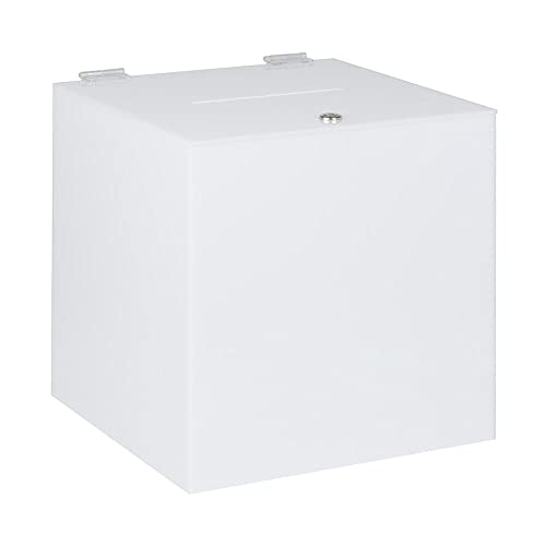 Spendenbox aus blickdichtem Acryl abschließbar / 300 x 300 mm/Acrylbox/Losbox/Einwurfbox/Aktionsbox/mit 2 Scharnieren und Schlüsseln