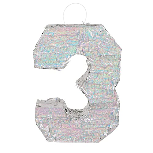 Boland - Zahlen Pinata, Größe 40 x 28 x 8 cm, holografische Ziffer, Nummer, Silber, Jubiläum, Geburtstag, Dekoration, Party-Spiel