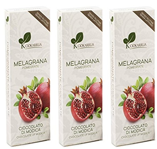 Ciokarrua | Modica Schokoladen-Granatapfel ggA | Modica rohe verarbeitete Schokolade | Laktosefreier Schokoriegel | Schokolade 3 Riegel - 300 Gramm