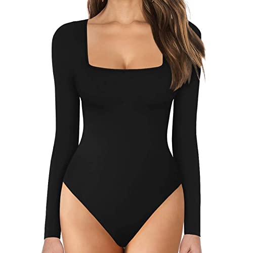 Damen-Bodysuit mit quadratischem Ausschnitt und Langen Ärmeln, Damen-Bodysuit mit Stehkragen und Langen Ärmeln (A,XX-Large)