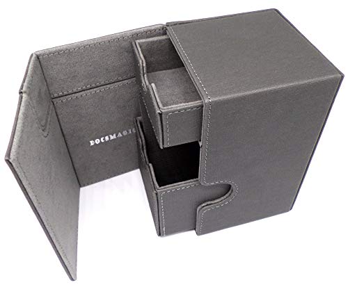 docsmagic.de Premium Magnetic Tray Box (100) Silver + Deck Divider - MTG - PKM - YGO - Kartenbox Silber