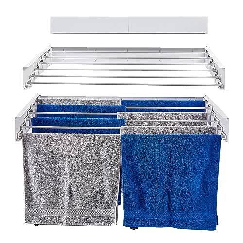 nebu! Wäscheständer zur Wandmontage 100cm klappbar aus rostfreiem Edelstahl Indoor & Outdoor (Weiß)