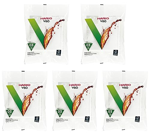 HARIO VCF-03-100W Paper Filter for V60, 03W, 1 to 6 Cups, 500 Sheets, White