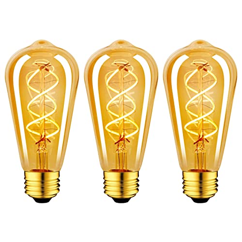 LVWIT Vintage Glühbirne E27 ST64 LED 4.9W Warmweiss 2200K Antike Wicklung Filament LED Glühlampe für Nostalgie und Retro Beleuchtung im Haus Café Bar - 3er Pack