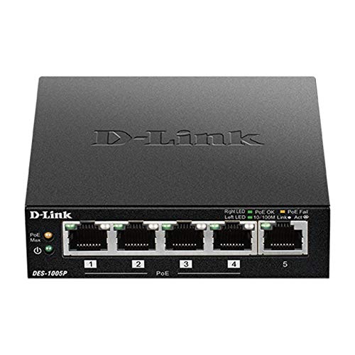 D-Link Switch mit 5 Ethernet-Ports, 10/100 Mbit/s, mit POE- Ideal Teilen von Verbindung und Netzwerken von Small Office Home Office (DES-1005P)