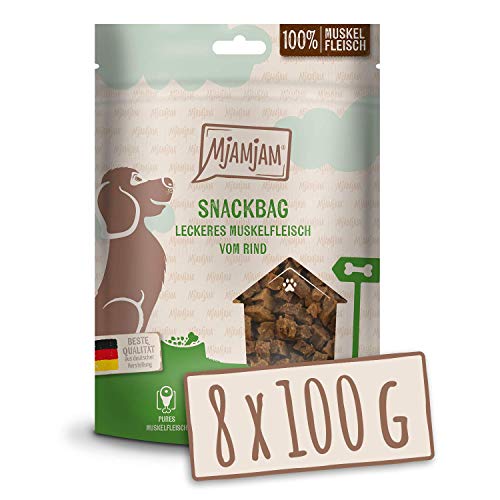MjAMjAM - Premium Hundesnack - Snackbag leckeres Muskelfleisch vom Rind, getreidefrei, Monoprotein, 8 x 100g