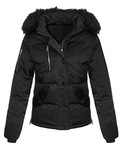 Malito Damen Winterjacke mit Fell | gefütterte Kurzjacke | Jacke mit Kapuze - Steppjacke JF1841 (schwarz, S)