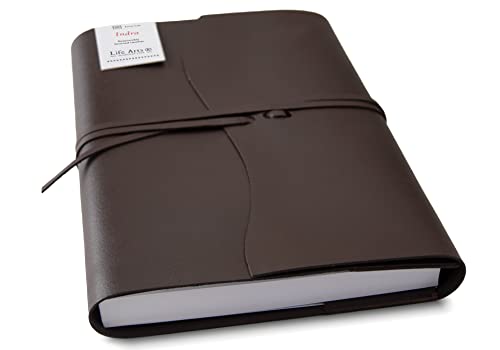 Indra handgemachtes Ledernotizbuch Braun, Seiten aus 100% Baumwolle, Frei Baumwolle Geschenktüte (15cm x 20cm)