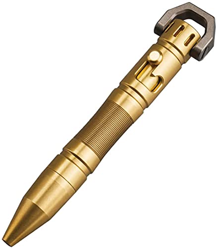 MecArmy TPX8 Mini taktischer Stift Kugelschreiber Taschen-Feder-Bolt Typ EDC Taktischer Kugelschreiber mit D-förmigem Schlüsselanhänger (Messing)
