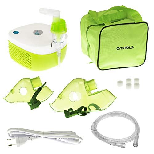 Omnibus Nubi BR-CN195 Elektrischer Inhalator Inhaliergerät Set für Kinder und Erwachsene Vernebler Inhalation Profilierte Maske für Erwachsene und Kinder (Grün)