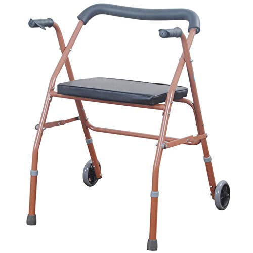 Gehhilfe für ältere Menschen mit Sitz und Rädern, Gehhilfe für Senioren, leicht, faltbar, mit Sitz und 2 Rädern, höhenverstellbar (legierter Stahl)