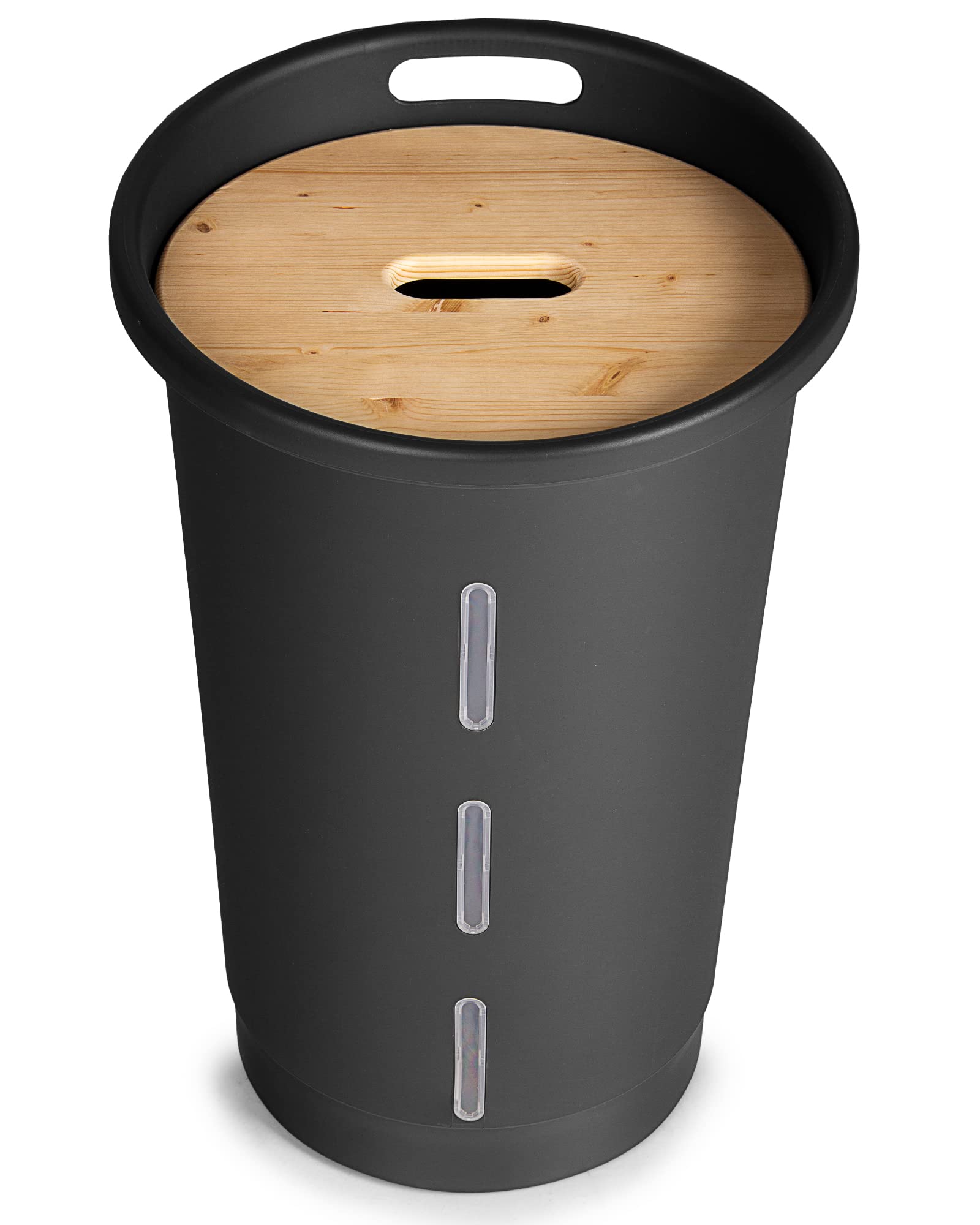 Ondis24 Pelletbehälter Aufbewahrungsbehälter für Pellets mit Deckel aus Holz, praktischem Sichtfenster und Kunststoff, rollbar