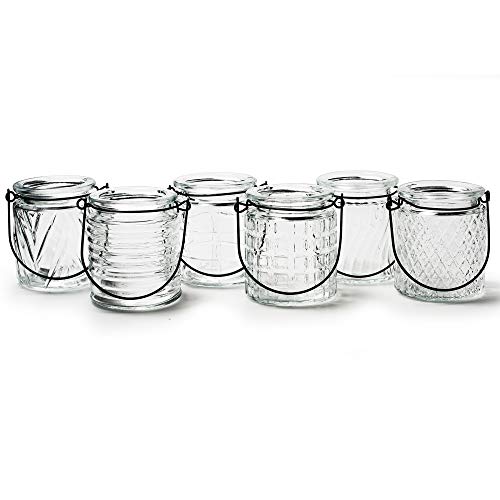 Annastore 12 x Windlichter oder Vasen aus Glas mit Henkel 9 x 8 cm - Teelichtgläser - Hängewindlichter - Teelichtgläser zum Hängen - Glaswindlichter - Teelichthalter